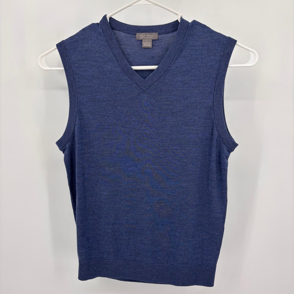 Daniel Cremieux Sweater Vest Mens L Blue Excellent Merino Wool V-Neck Signature